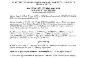 Nghị quyết 18/2004/NQ-HĐND phê chuẩn cơ cấu cơ quan chuyên môn thuộc UBND Ninh Bình