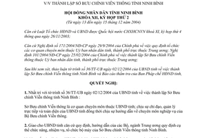 Nghị quyết 19/2004/NQ-HĐND  thành lập Sở Bưu chính Viễn thông tỉnh Ninh Bình