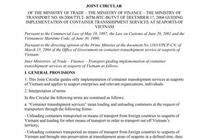 Joint circular No. 08/2004/TTLT/BTM-BTC-BGTVT guiding implementation of containe
