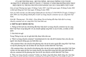 Thông tư liên tịch 08/2004/TTLT-BTM-BTC-BGTVT hướng dẫn dịch vụ trung chuyển container tại cảng biển Việt Nam