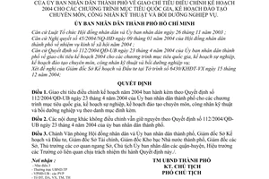 Quyết định 311/2004/QĐ-UB giao chỉ tiêu điều chỉnh kế hoạch 2004 mục tiêu quốc gia, đào tạo chuyên môn, công nhân kĩ thuật,bồi dưỡng nghiệp vụ