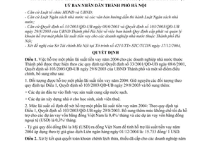 Quyết định 191/2004/QĐ-UB quy định hỗ trợ lãi suất tiền vay đầu tư cho các doanh nghiệp nhà nước
