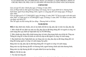 Nghị định 210/2004/NĐ-CP chế độ trợ phụ cấp ưu đãi đối với người có công với cách mạng