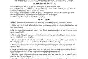 Quyết định 1487/2004/QĐ-BCA A11 danh mục bí mật nhà nước độ Mật