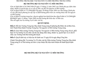 Quyết định 35/2004/QĐ-BTNMT đổi tên Trường Trung học Địa chính Trung ương II thành Trường Trung học Tài nguyên và Môi trường Trung ương