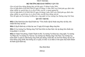 Quyết định 31/2004/QĐ-BGTVT Tiêu chuẩn cấp kỹ thuật cảng thuỷ nội địa, Tiêu chuẩn bến thuỷ nội địa