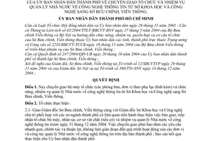 Quyết định 313/2004/QĐ-UB chuyển giao tổ chức nhiệm vụ quản lý Nhà nước CNTT từ Sở KHCN sang Sở Bưu chính,viễn thông