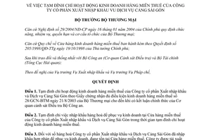 Quyết định 1897/2004/QĐ-BTM tạm đình chỉ hoạt động kinh doanh hàng miễn thuế