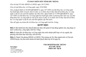 Quyết định 187/2004/QĐ.UBNDT quản lý nghiên cứu ứng dụng dịch vụ khoa học công nghệ Sóc Trăng