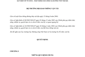 Quyết định 32/2004/QĐ-BGTVT tổ chức, hoạt động Cảng vụ đường thuỷ nội địa