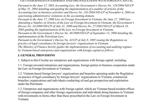 Circular No. 122/2004/TT-BTC of December 22, 2004 guiding the implementation of accounting and auditing regimes by Vietnam-based enterprises and organizations with foreign capital