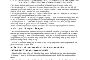 Thông tư 123/2004/TT-BTC hướng dẫn ưu đãi thuế doanh nghiệp phần mềm
