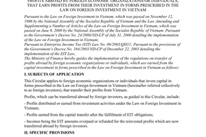 Circular No. 124/2004/TT-BTC of December 23, 2004 guiding the implementation of the regulations on transfer of profits abroad by foreign economic organizations or individuals, that earn profits from their investment in forms prescribed in the law on foreign investment in Vietnam