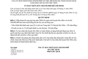 Quyết định 315/2004/QĐ-UB bổ sung dự toán ngân sách 2004 huyện Hóc Môn