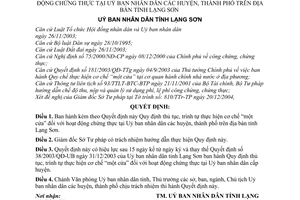 Quyết định 55/2004/QĐ-UB thủ tục, trình tự cơ chế “một cửa” hoạt động chứng thực tại Uỷ ban nhân dân huyện,thành phố Lạng sơn