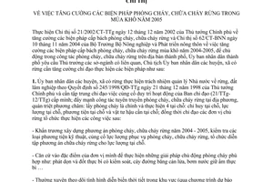 Chỉ thị 32/2004/CT-UB tăng cường các biện pháp phòng cháy chữa cháy rừng mùa khô