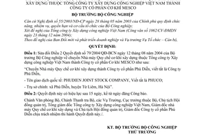 Quyết định 176/2004/QĐ-BCN chuyển nhà máy Quy chế cơ khí xây dựng  thành Công ty cổ phần Cơ khí MESCO sửa đổi 79/2004/QĐ-BCN