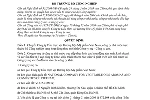 Quyết định 175/2004/QĐ-BCN chuyển Công ty Dầu thực vật Hương liệu Mỹ phẩm Việt Nam  hoạt động  mô hình Công ty mẹ con