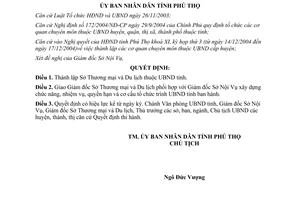 Quyết định 4013/2004/QĐ-UB thành lập Sở Thương mại Du lịch Phú Thọ