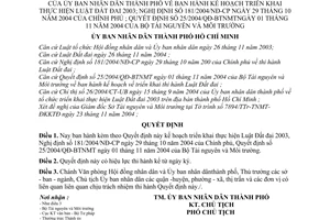 Quyết định 317/2004/QĐ-UB kế hoạch triển khai thực hiện Luật đất đai 2003; Nghị định 181/2004/NĐ-CP,quyết định 25/2004/QĐ-BTNMT