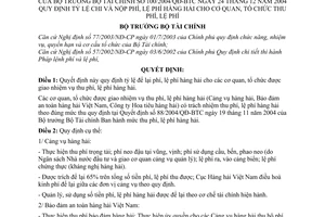 Quyết định 100/2004/QĐ-BTC tỷ lệ chi nộp phí, lệ phí hàng hải cho cơ quan, tổ chức thu phí, lệ phí