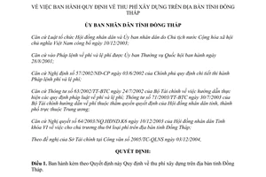 Quyết định 102/2004/QĐ.UB Quy định thu phí xây dựng trên địa bàn tỉnh Đồng Tháp