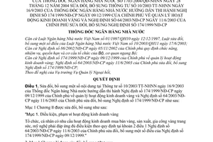 Quyết định 703/2004/QĐ-NHNN quản lý hoạt động kinh doanh vàng  sửa đổi Thông tư 10/2003/TT-NHNN, nghị định  64/2004/NĐ-CP,174/1999/NĐ-CP