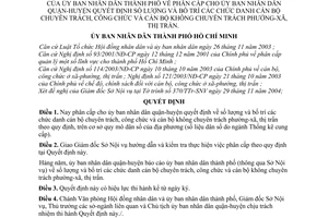 Quyết định 320/2004/QĐ-UB phân cấp UBND quận-huyện quyết định số lượng bố trí chức danh cán bộ không chuyên trách, công chức phường xã thị trấn