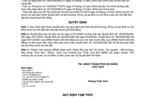 Quyết định 209/2004/QĐ-UB quy định tạm thời bồi thường hỗ trợ tái định cư khi nhà nước thu hồi đất trên địa bàn thành phố Đà Nẵng