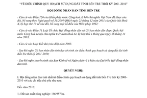 Nghị quyết 17/2004/NQ-HĐND quy hoạch sử dụng đất Bến Tre thời kỳ 2001-2010