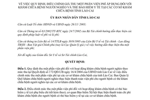Quyết định 828/QĐ-UB 2004 giá thu một phần viện phí tại cơ sở khám chữa bệnh cho người nghèo Lào Cai