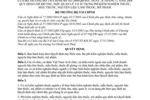 Quyết định 103/2004/QĐ-BTC chế độ thu, nộp, quản lý sử dụng phí kiểm nghiệm thuốc, mẫu thuốc, nguyên liệu làm thuốc, mỹ phẩm