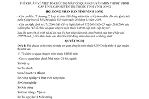 Nghị quyết 12/2004/NQ-HĐNDK7 tổ chức bộ máy cơ quan chuyên môn thuộc UBND tỉnh huyện Vĩnh Long