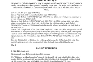 Thông tư liên tịch 129/2004/TTLT/BTC-BKHCN  hướng dẫn thi hành các biện pháp kiểm soát biên giới về sở hữu công nghiệp đối với hàng hóa XK,NK