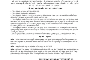 Quyết định 198/2004/QĐ-UB Quy chế quản lý sử dụng vốn ngân sách uỷ thác cho Quỹ Đầu tư phát triển Thành phố Hà Nội đầu tư XD,mua nhà tái định cư