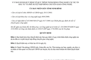 Quyết định 3265/2004/QĐ-UB thẩm định công nghệ dự án đầu tư phê duyệt chuyển giao công nghệ Ninh Bình