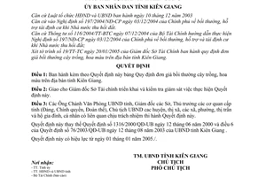 Quyết định 103/2004/QĐ-UB  bảng quy định đơn giá bồi thường cây trồng