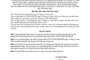 Quyết định số 1953/2004/QĐ-BTM Quy hoạch hệ thống cửa hàng xăng dầu dọc tuyến đường Hồ Chí Minh giai đoạn 1 sửa đổi 0278/2002/QĐ-BTM