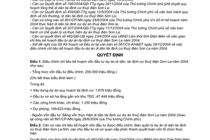 Quyết định 69/2004/QĐ-UB điều chỉnh chỉ tiêu kế hoạch vốn đầu tư dự án di dân tái định cư thủy điện Sơn La năm 2004