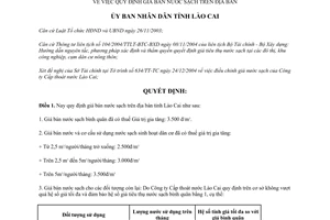 Quyết định 844/QĐ-UB năm 2004 giá bán nước sạch Lào Cai