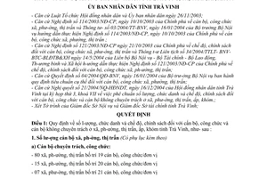 Quyết định 91/2004/QĐ-UBT số lượng chức danh chế độ chính sách