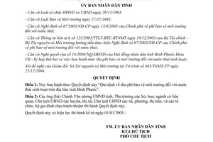 Quyết định 133/2004/QĐ-UB thu phí bảo vệ môi trường đối với nước thải sinh hoạt Bình Phước