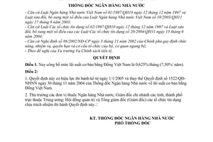 Quyết định 1716/QĐ-NHNN mức lãi suất cơ bản bằng đồng Việt Nam