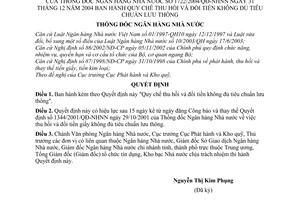 Quyết định 1722/2004/QĐ-NHNN Quy chế thu hồi  đổi tiền không đủ tiêu chuẩn lưu thông