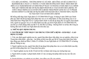 Thông tư liên tịch 22/2004/TTLT-BLĐTBXH-BCA chế độ áp dụng biện pháp đưa vào cơ sở chữa bệnh, tổ chức hoạt động của cơ sở chữa bệnh