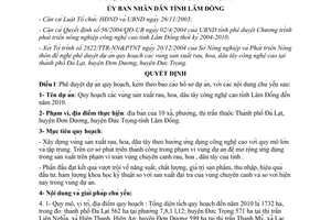 Quyết định 242/2004/QĐ-UB	phê duyệt quy hoạch vùng sản xuất rau hoa dâu tây công nghệ cao Lâm Đồng