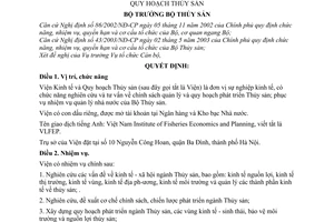 Quyết định 29/2004/QĐ-BTS chức năng, nhiệm vụ cơ cấu tổ chức Viện Kinh tế Quy hoạch Thủy sản