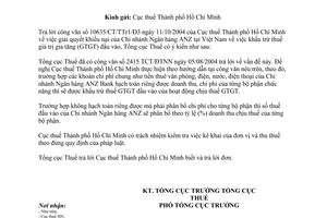 Công văn 27TCT/ĐTNN khấu trừ thuế giá trị gia tăng đầu vào của Chi nhánh ngân hàng ANZ