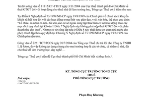 Công văn 45TCT/PCCS thuế giá trị gia tăng hoạt động cho thuê nhà để làm trường học