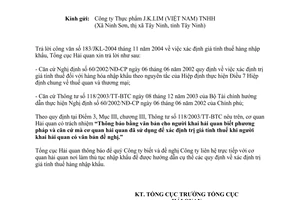 Công văn 96/TCHQ-KTTT giải đáp chính sách xác định trị giá tính thuế hàng nhập khẩu